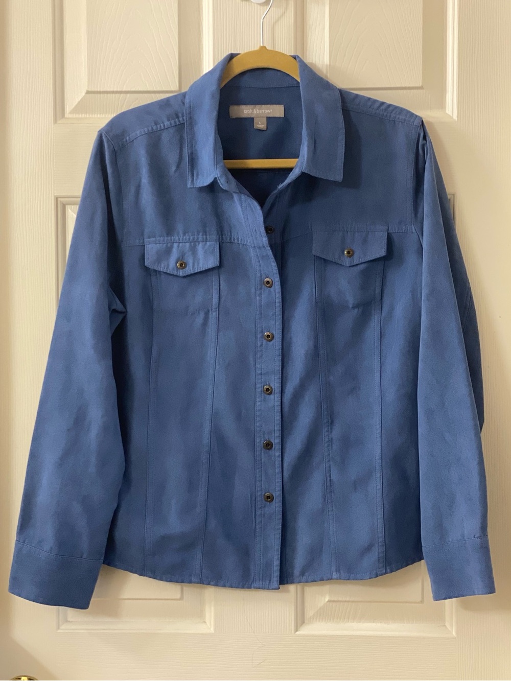 Croft & Barrow Faux Suede Blue Button-Front Shirt Jacket Size Large